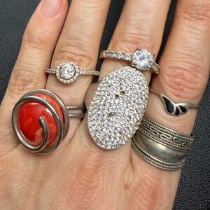 Set of 6 Assorted 925 Sterling Silver & Costume Rings